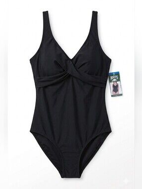 Roots Black One-Piece Swimsuit, Adjustable Straps, Size 10, NWT